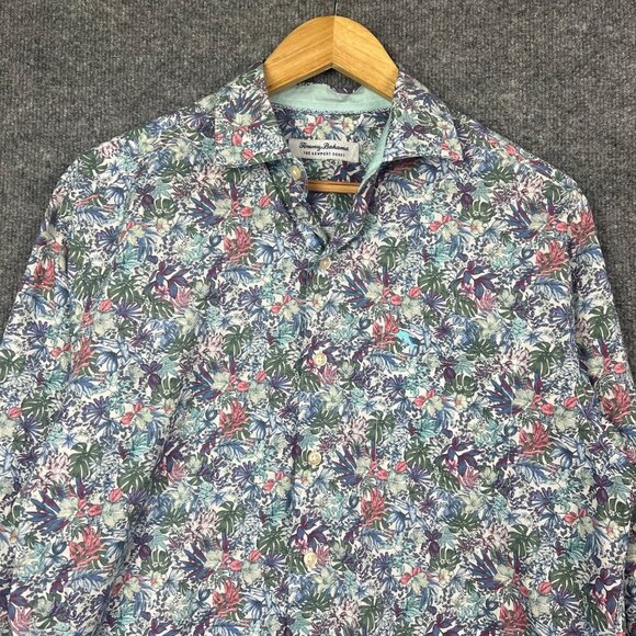 Tommy Bahama Newport Coast Blue Floral Long Sleeve Button Down Men's Shirt - Picture 3 of 7